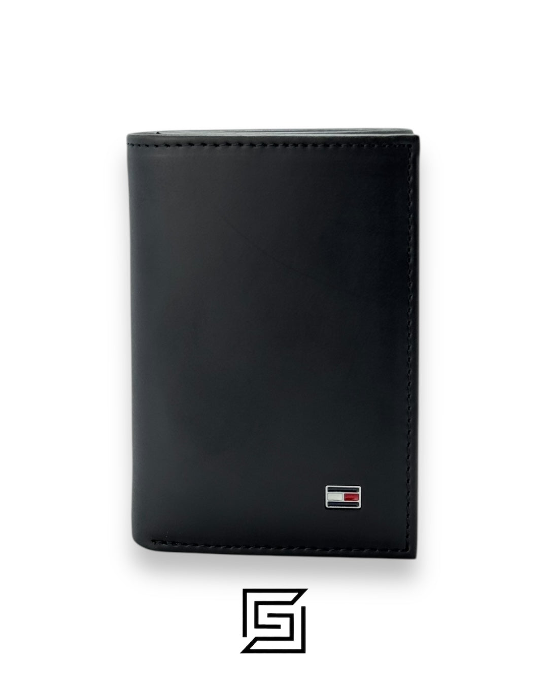 TOMMY SINGLE WALLET TRIFOLD FLAT With Metal Logo/BLACK
