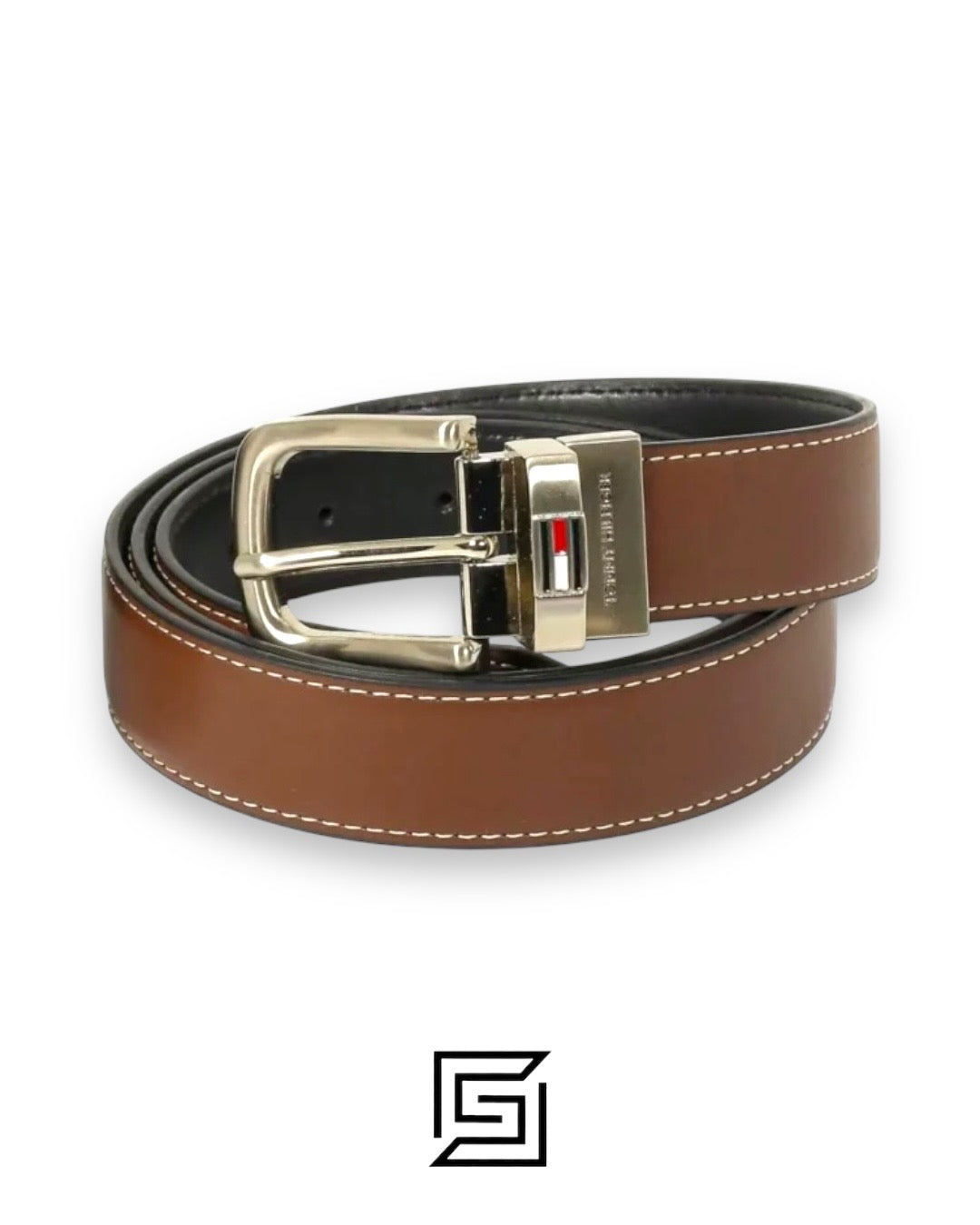 SET BELTS AND WALLET BLACK WALLET WITH TOMMY HILFIGER ON LEATHER BROWN BELT