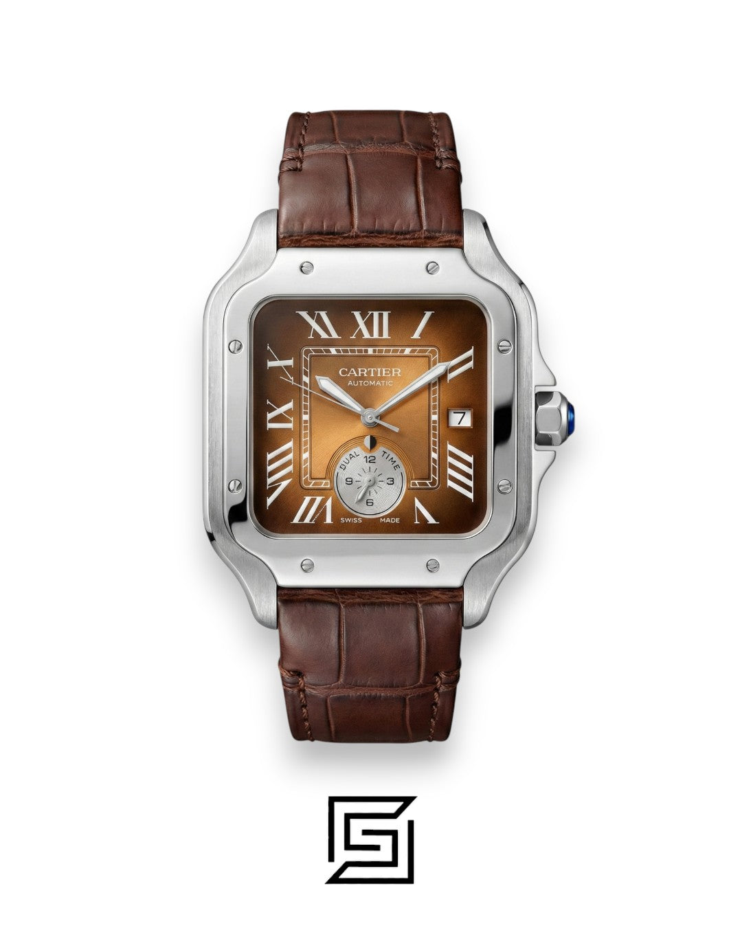Cartier Santos 3241983 Automatic Dual Time Brown Gradient Dial Brown Leather - 47mm