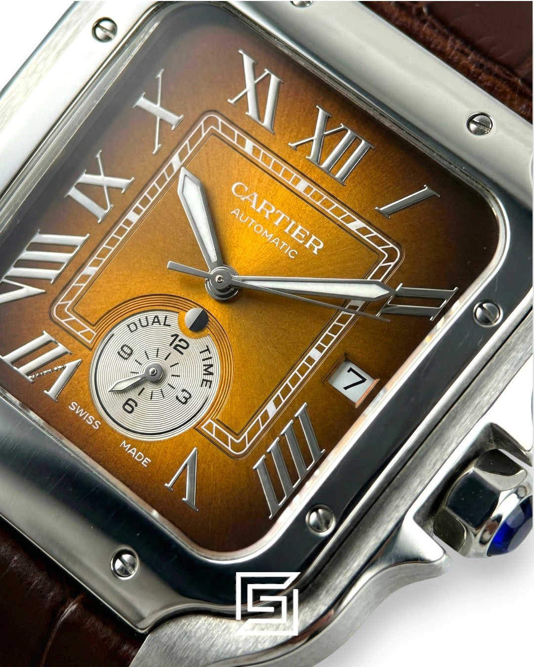 Cartier Santos 3241983 Automatic Dual Time Brown Gradient Dial Brown Leather - 47mm