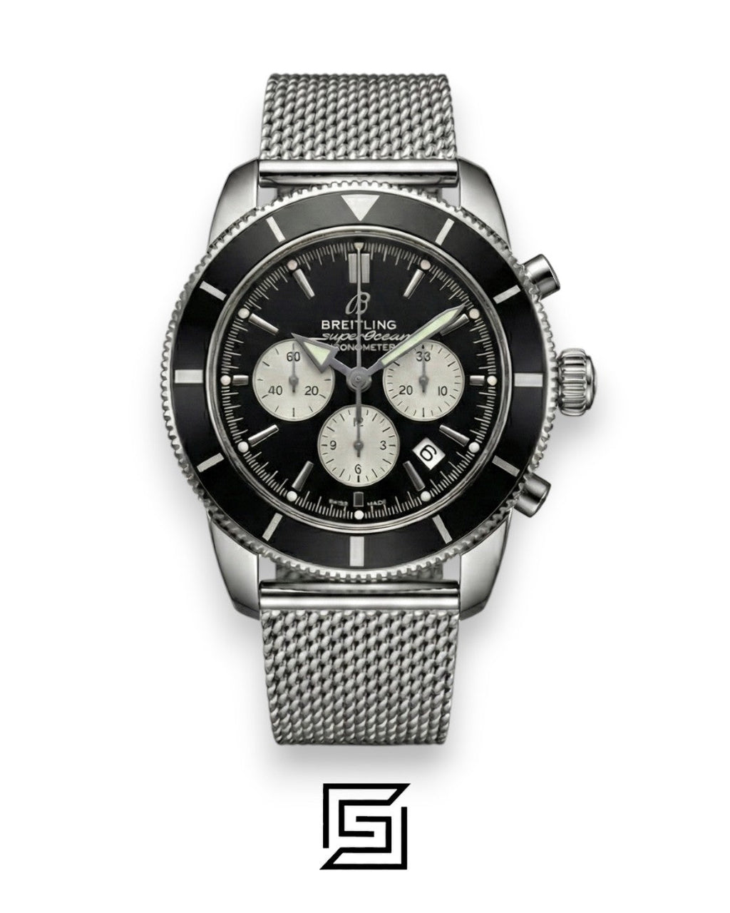 Breitling Superocean Heritage Chronograph – Black Dial – Mesh Strap – Japanese Quartz