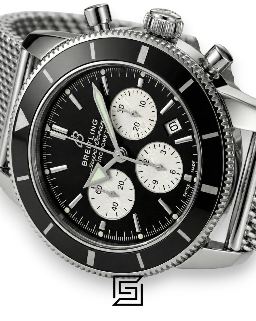Breitling Superocean Heritage Chronograph – Black Dial – Mesh Strap – Japanese Quartz