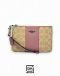Coach Small Wristlet In Colorblock Signature Canva Khaki x Pink No. F32445